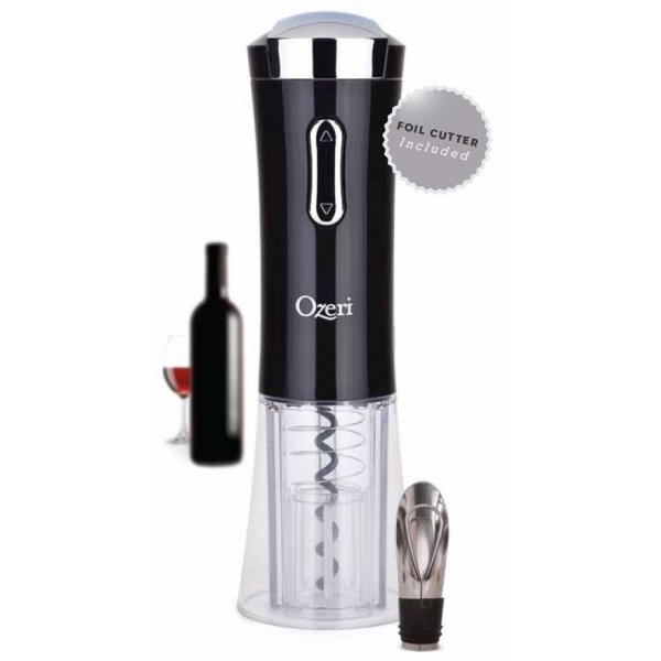 Nouveaux II Electric Wine Opener with Free Foil Cutter and Wine Pourer and Stopper, Black