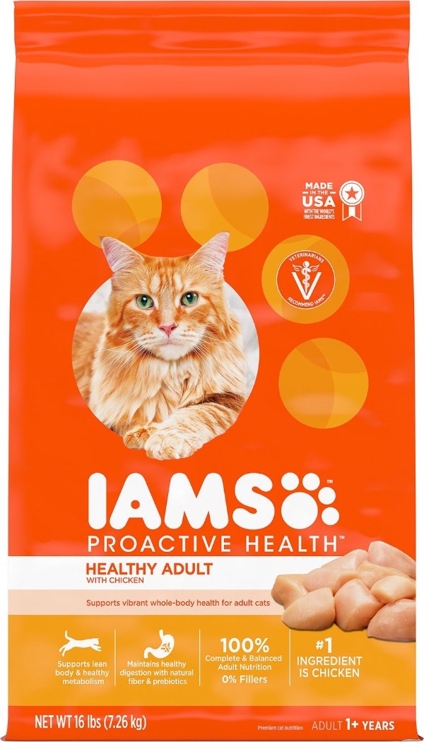 IAMS ProActive Health Healthy Adult Original with Chicken Dry Cat Food, 16-lb bag - Chewy.com