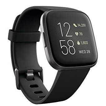 Versa 2 Health & Fitness Smartwatch with Heart Rate, Music, Alexa Built-in, Sleep & Swim Tracking, Black/Carbon, One Size (S & L Bands Included)
