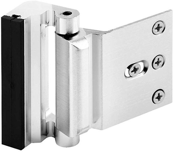 Brushed Chrome U 11325 Door Reinforcement Lock – Add Extra, High Security to your Home and Prevent Unauthorized Entry – 3” Stop, Aluminum Construction Finish