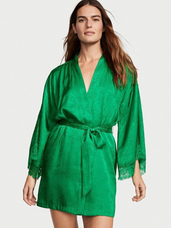 Luxe Satin Jacquard Lace Inset Robe