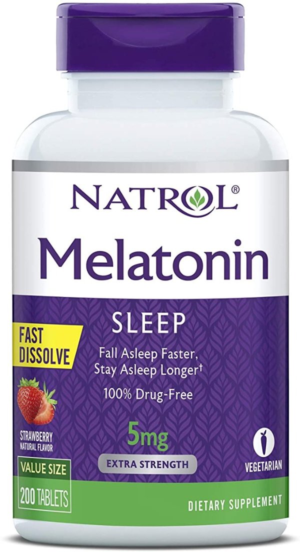 Melatonin Fast Dissolve Tablets, Helps You Fall Asleep Faster, Stay Asleep Longer, Easy to Take, Dissolve in Mouth, Strengthen Immune System, Maximum Strength, Strawberry Flavor, 5mg, 200 Count