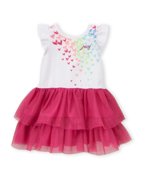 (Toddler Girls) Rainbow Heart Ruffled Dress