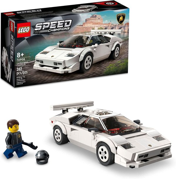Speed Champions Lamborghini Countach 76908, Race Car Toy Model Replica, Collectible Building Set with Racing Driver Minifigure