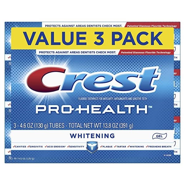 Pro-Health Whitening Gel Toothpaste, 4.6 oz, 3 Count, Triple