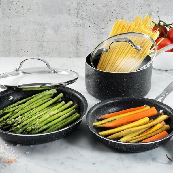 5 Piece Non-Stick Pressed Aluminum Triple Coated Cookware with Lids