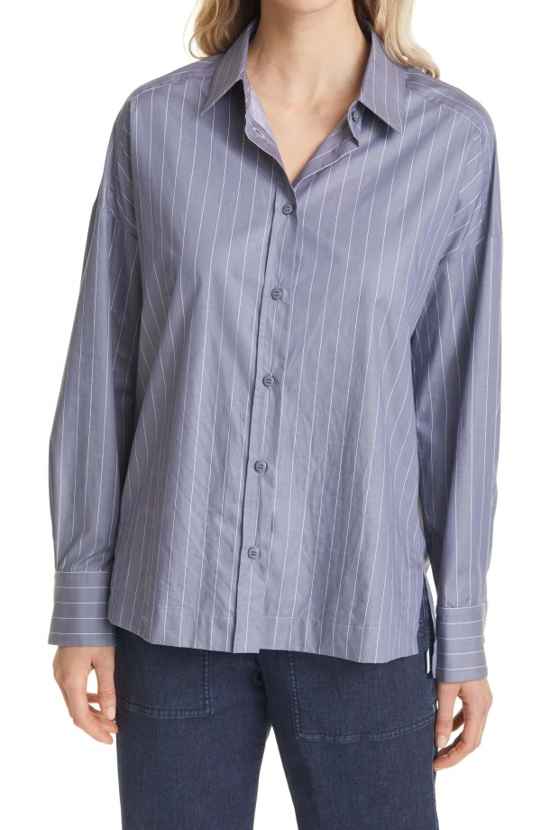 Oversize Pinstripe Button-Up Shirt