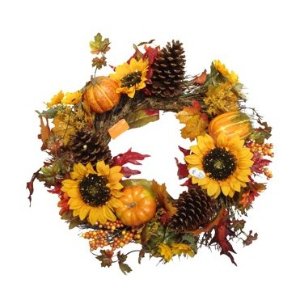 Way To Celebrate Harvest Pumpkin and Sunflower Wreath