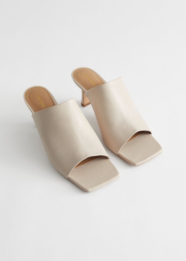 Leather Flared Heel Mules