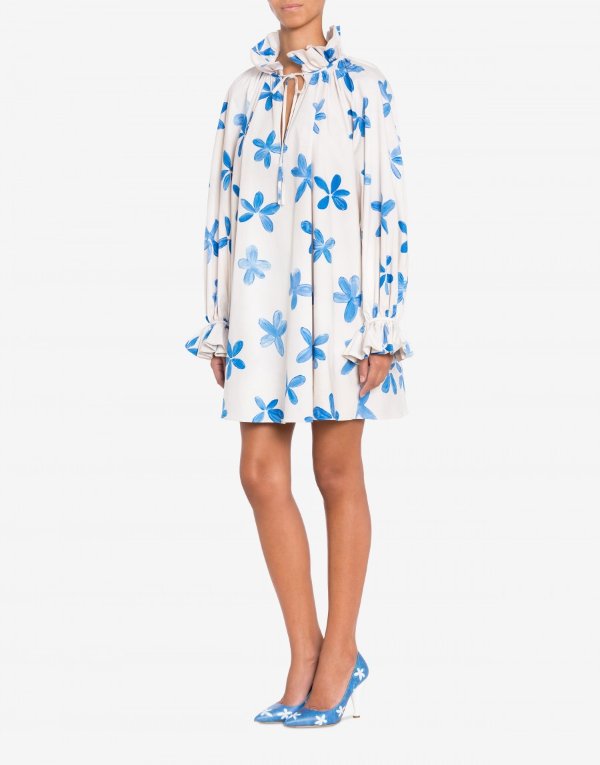 Poplin dress Blue Flowers - Dresses - Clothing - Women - Moschino | Moschino Official Online Shop