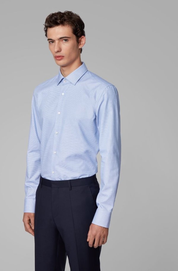 Slim-fit shirt in structured cotton with Kent collar