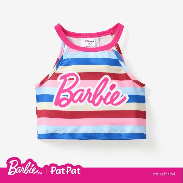 Barbie 1pc Toddler/Kids Girls Character Striped Toddler Tank top/denim shorts