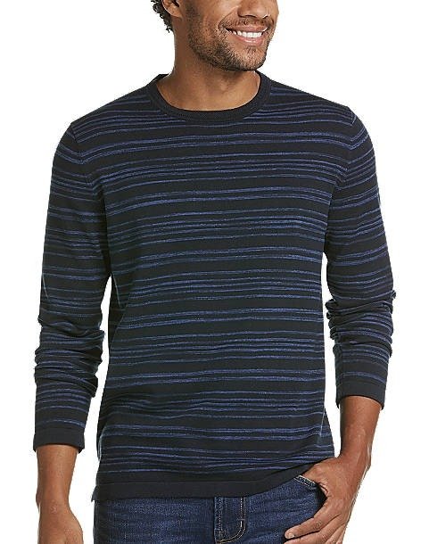 JOE Joseph Abboud Navy Space Dye Stripe Slim Fit Sweater - Men's Sale | Men's Wearhouse