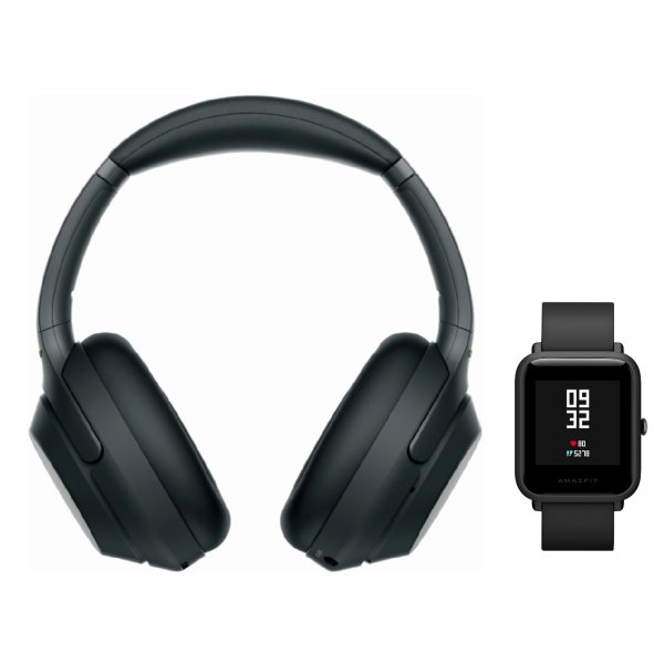 WH-1000XM3 Wireless Headphones (Black) with Amazfit Bip (Onyx Black)