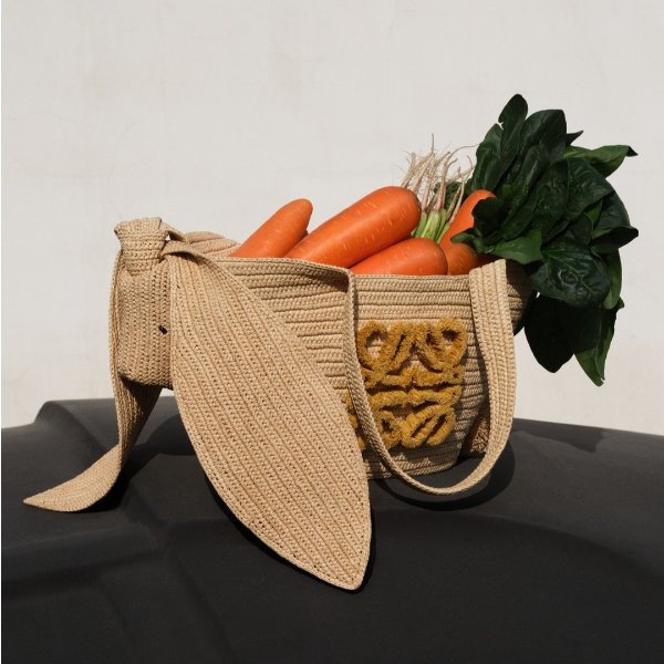Bunny Basket small leather-trimmed raffia shoulder bag