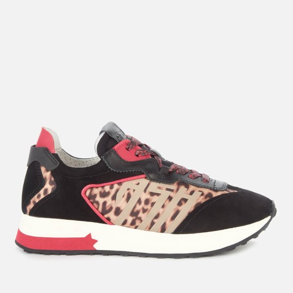 Women's Tiger Suede/Nylon Running Style Trainers - Black/Red/Leopard
