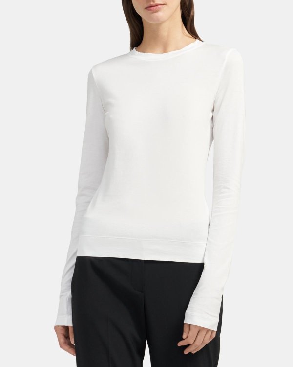 Long-Sleeve Fitted Tee in Pima Cotton