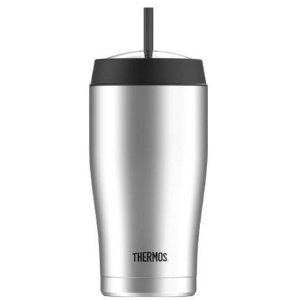 Thermos 22 ounce Vacuum Insulated Cold Cup with Straw, Stainless Steel
