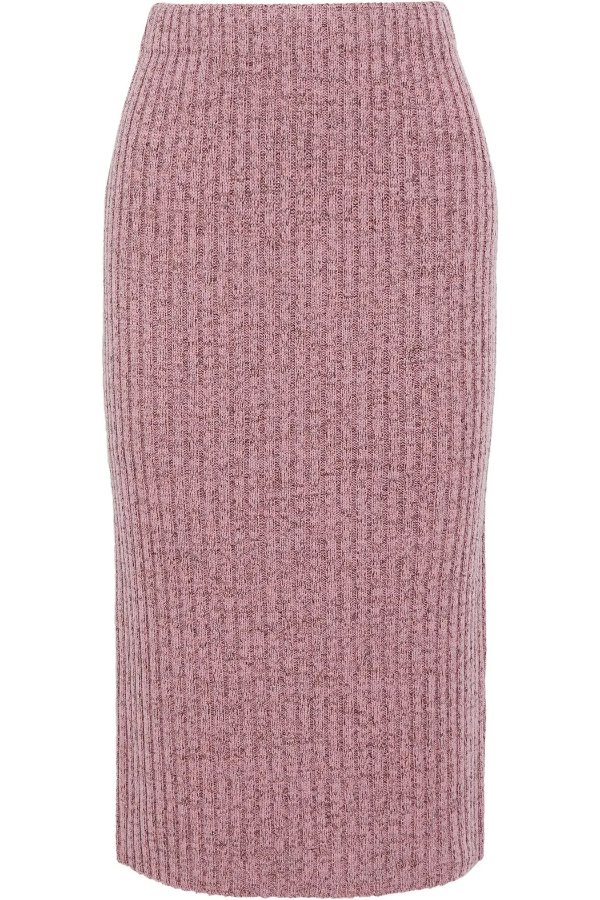 Jubilee metallic ribbed merino wool-blend skirt