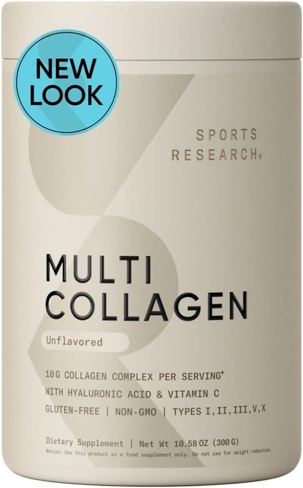 Multi Collagen Protein Powder (Type I, II, III, V, X) with Hyaluronic Acid + Vitamin C | 5 Types of Food Based Collagen, 30 Servings (Unflavored)