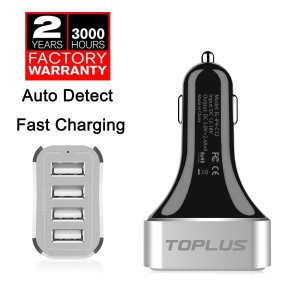 Toplus 9.6A/48W 4-Port USB Car Charger with Intelligent Identification Technology