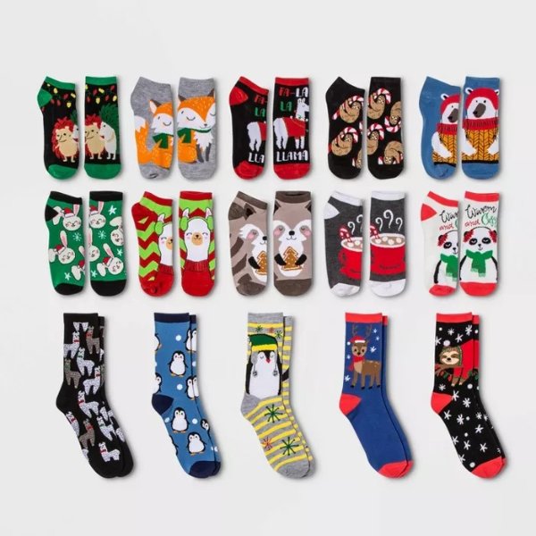 Women's Holiday Critter 15 Days of Socks Advent Calendar - Assorted Colors One Size