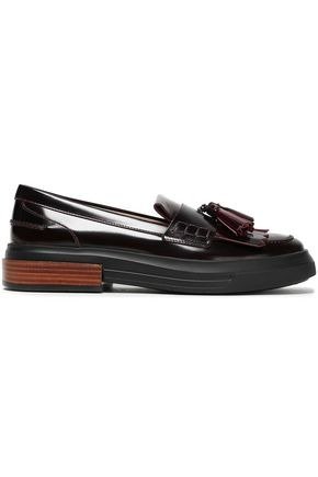 Tasseled fringed glossed-leather loafers