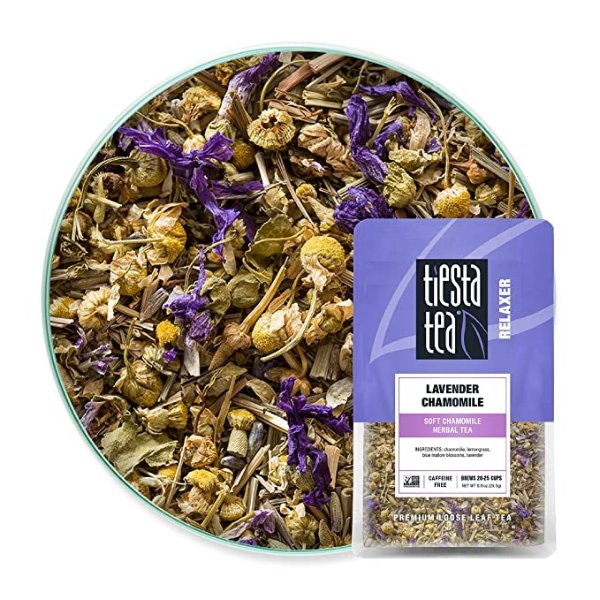 - Lavender Chamomile, Loose Leaf Soft Chamomile Herbal Tea, Non-Caffeinated, Hot & Iced Tea, 0.9 oz Pouch - 25 Cups, Natural, Stress Relief & Health Support, Herbal Tea Loose Leaf