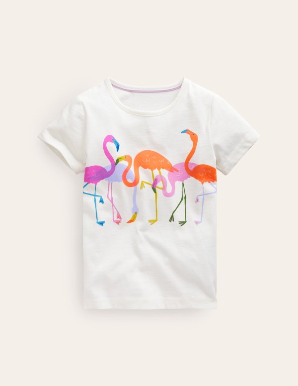 Printed Graphic T-ShirtIvory Flamingos