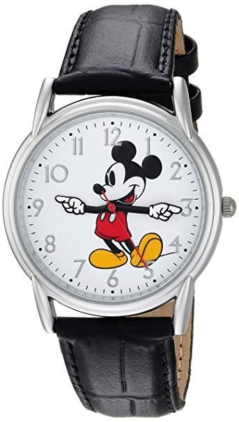 Men's Mickey Mouse Analog-Quartz Watch with Leather-Synthetic Strap, Black, 18 (Model: WDS000403)