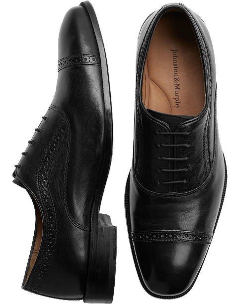 Johnston & Murphy Faulkner Black Cap Toe Oxfords - Men's Shoes | Men's Wearhouse