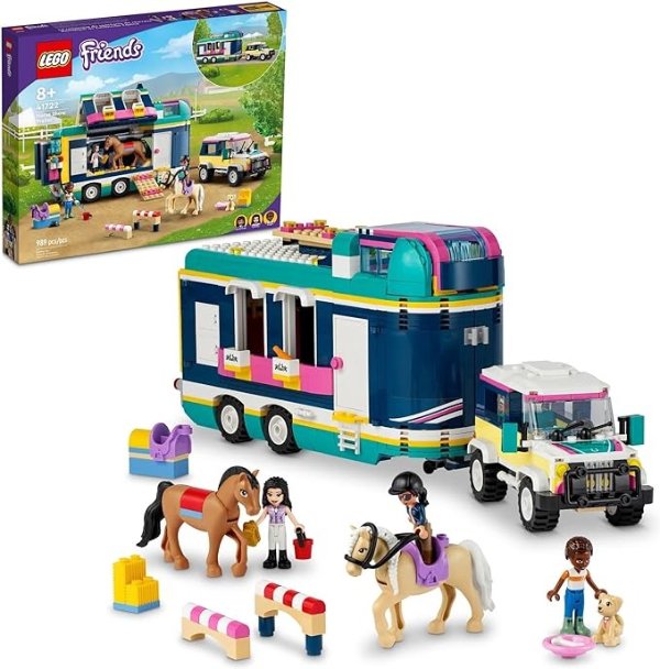 Friends Horse Show Trailer 41722, Horse Toy with 2 Horse Figures, SUV Car, and Riding Accessories, Toy Horse and Trailer Building Set for Kids Girls Boys Age 8+ Years Old