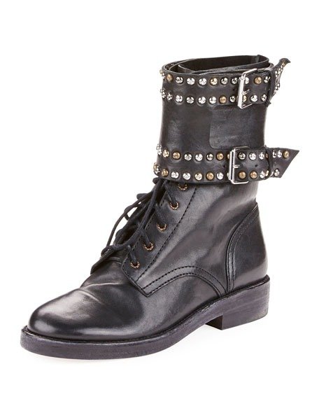 Teylon Studded Buckle Leather Booties