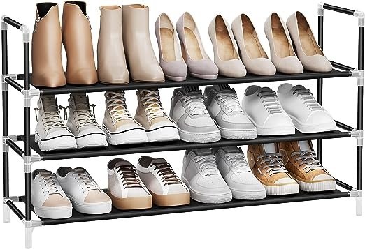 3-Tier Shoe Rack with Shelves for Closet Entryway, Black ULSH053B01, 11 x 38.8 x 22.8 Inches