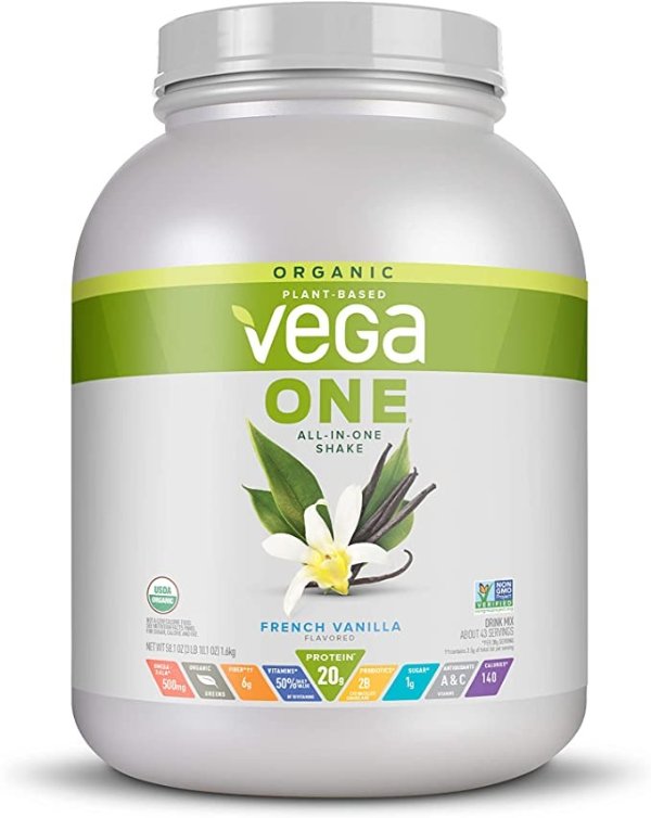 One Organic Meal Replacement Plant Based Protein Powder, French Vanilla -n, Vegetarian, Gluten Free, Dairy Free with Vitamins, Minerals, Antioxidant and Probiotics (43 Servings, 3lbs 10.1oz)