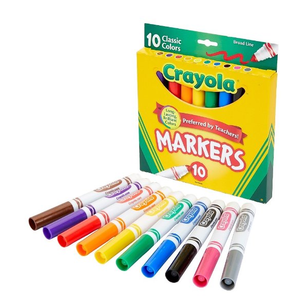Kid's Markers, Broad Line, Assorted Colors, 10/Pack (58-7722)