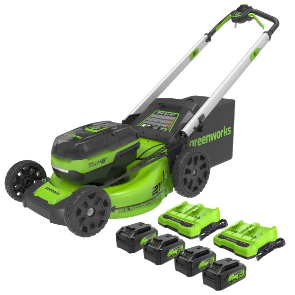 48V (2x24V) 21" Cordless Battery Self-Propelled Lawn Mower w/ (4) 4.0Ah USB Batteries & (2) Dual Port Chargers