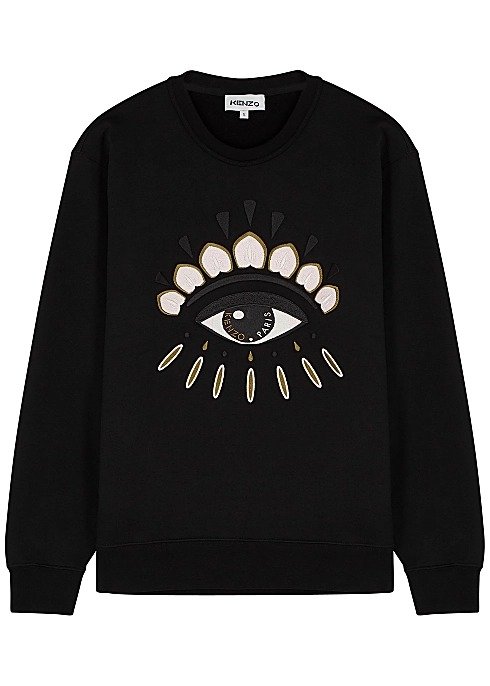 Black eye-embroidered cotton sweatshirt