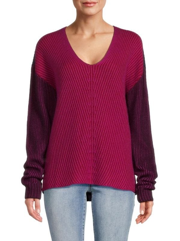 Two Tone Ribbed Wool & Cashmere Sweater