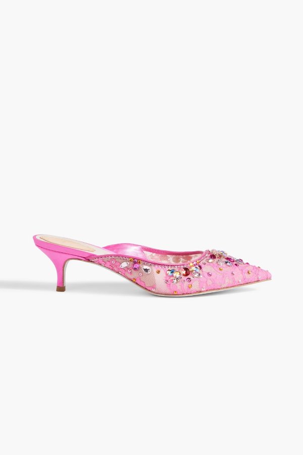 Hina crystal-embellished corded lace mules