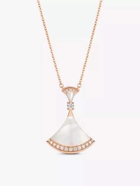 Divas' Dream 18K 玫瑰金 0.28 圆形切割密镶钻石和珍珠贝母项链