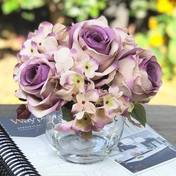 Hydrangea and Rose Silk Centerpiece in VaseHydrangea and Rose Silk Centerpiece in VaseRatings & ReviewsCustomer PhotosQuestions & AnswersShipping & ReturnsMore to Explore