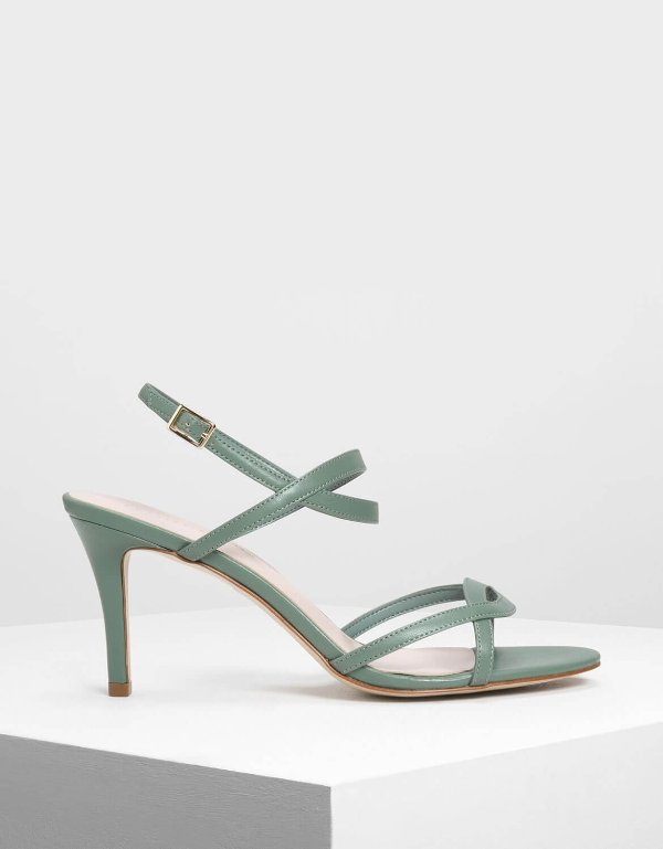 Green Criss Cross Strappy Slingback Heels | CHARLES & KEITH