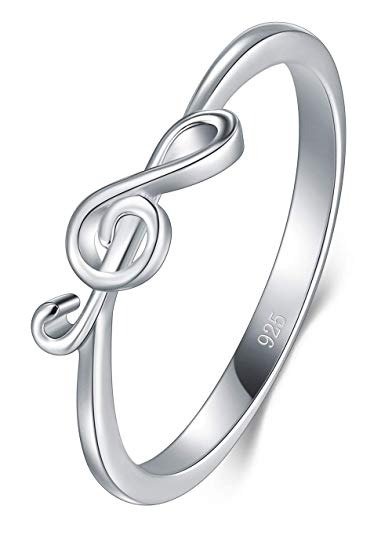 925 Sterling Silver Ring, High Polish Music Note Tarnish Resistant Comfort Fit Wedding Band Ring Size 4-12