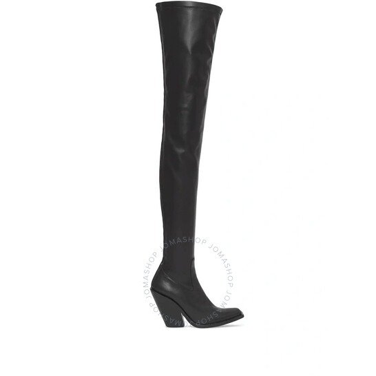 Ladies Black Stretch Leather Over-The-Knee Boots