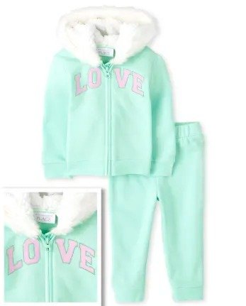 Toddler Girls Long Sleeve 'Love' Zip Up Sherpa Hoodie And Knit Jogger Pants Outfit Set