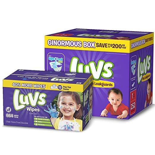 Diapers Size 1, 252 Count - Luvs Ultra Leakguards Disposable Diapers, ONE MONTH SUPPLY with Baby Wipes 12X Pop-Top Packs, 864 Count