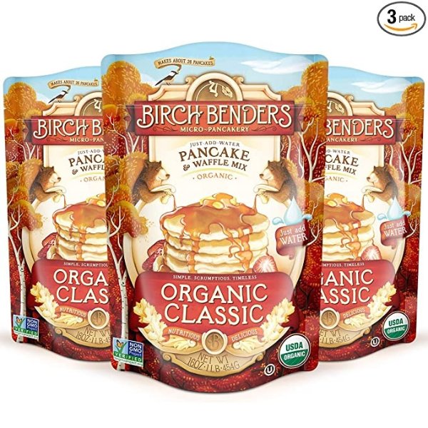 Organic Pancake and Waffle Mix, Whole Grain, Classic, 48 oz (Pack of 3)