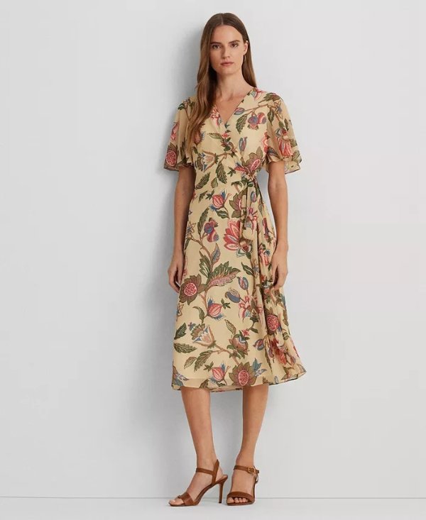 Women's Floral Belted Crinkle Georgette Dress