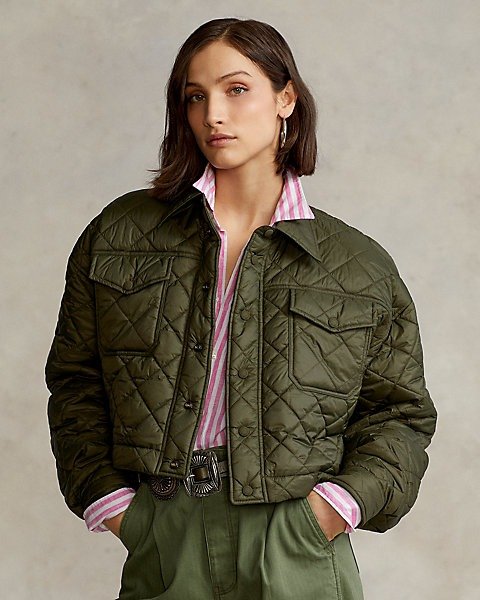 Water-Repellant Cropped Quilted Jacket